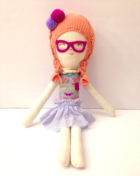 Girl with glasses-handmade rag doll